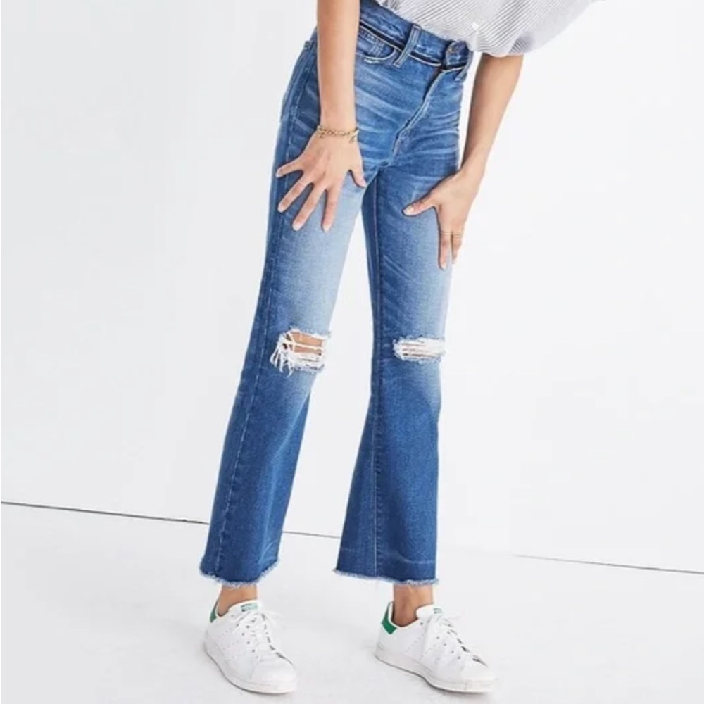 Madewell Light-Mid Blue Distressed Cropped Flare Jeans